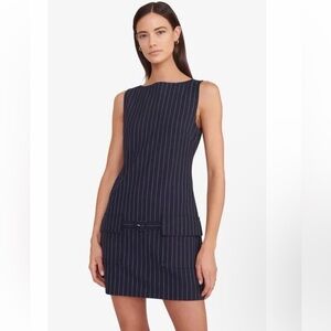 NEW STAUD Sheila Navy Pinstripe Sheath Mini Dress XS. Brand new with tags.